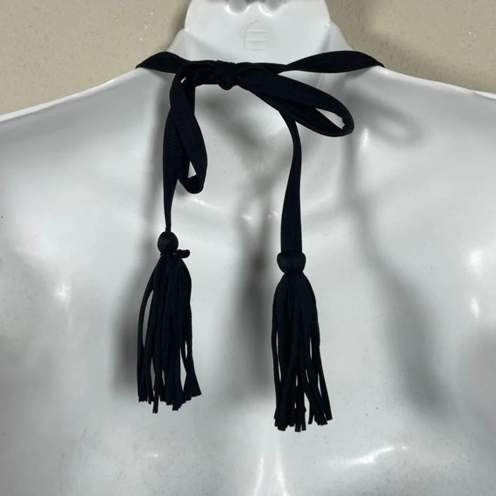 NWT‎ Coco Rave Fringe One Piece Swimsuit Women XL 38D Black Halter Tassel Boho